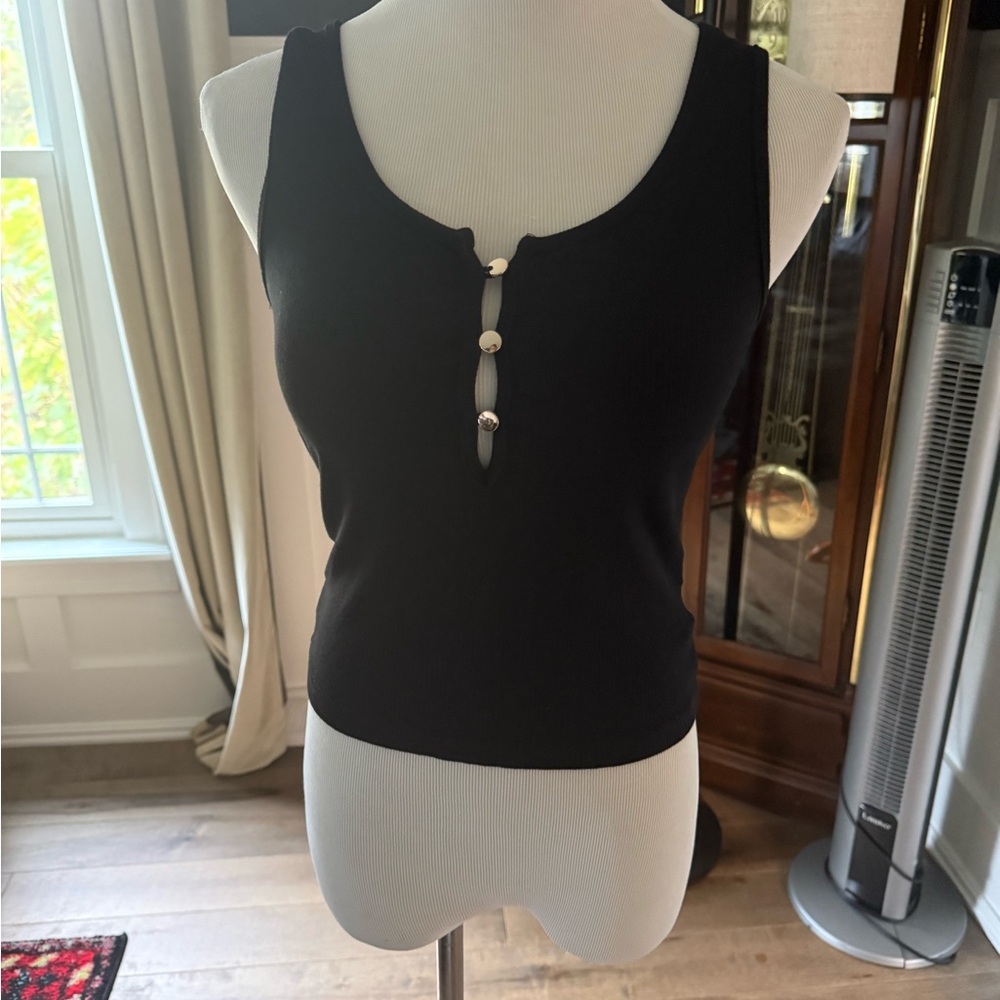 RIHOAS Black Tank Top with Button Accents